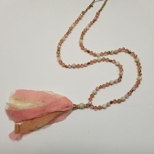 Crystal & Stone Sari Silk Tassel Necklace Pinks